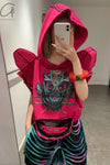 Windowsen shoulder -length sleeveless hoodie PS23T001 rose red